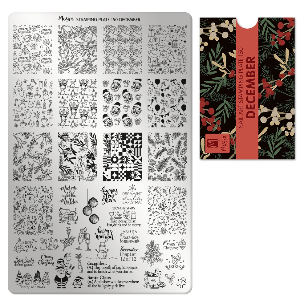 stamping-plate-150-december-från-moyra-för-att-stämpla-tryck-nail-art-jul-vinter-på-naglar-dinanaglar-christmas-tomte-snöflinga