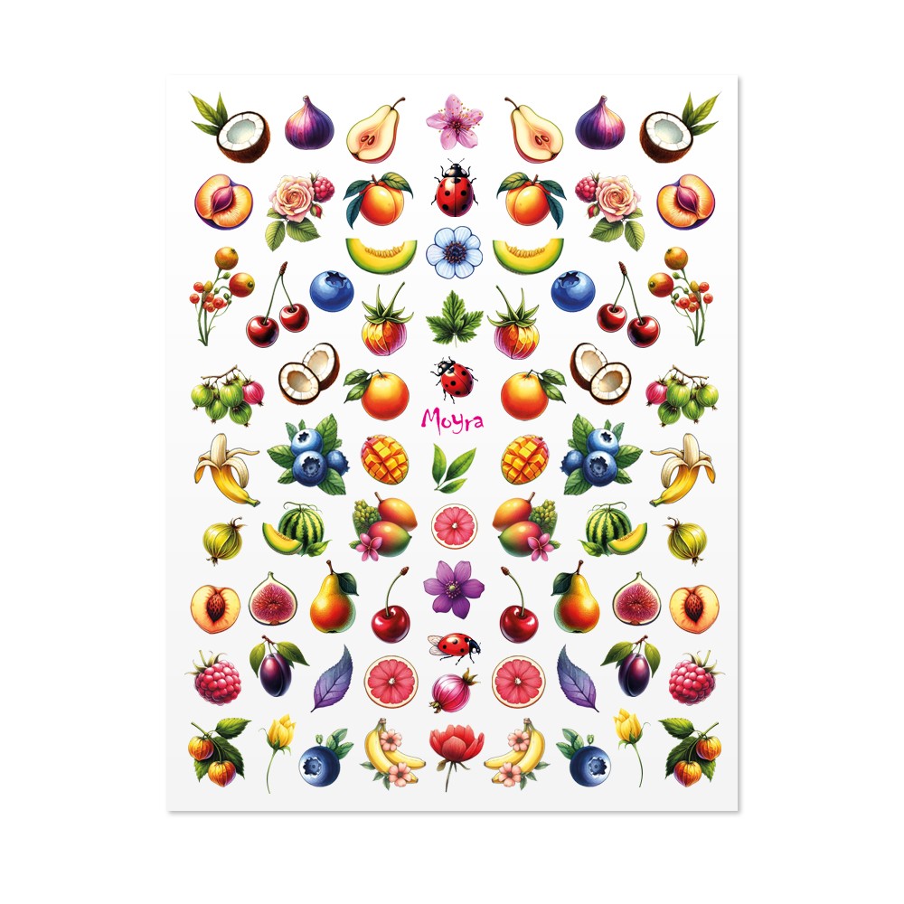 Moyra nail stickers med färgglada frukter i olika storlekar – perfekta för kreativ nailart