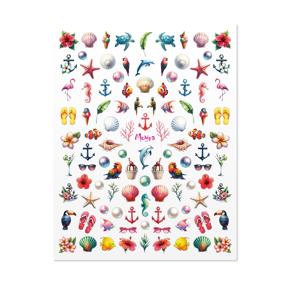 Självhäftande Moyra nail stickers med havsmotiv, enkla att applicera på alla nageltyper