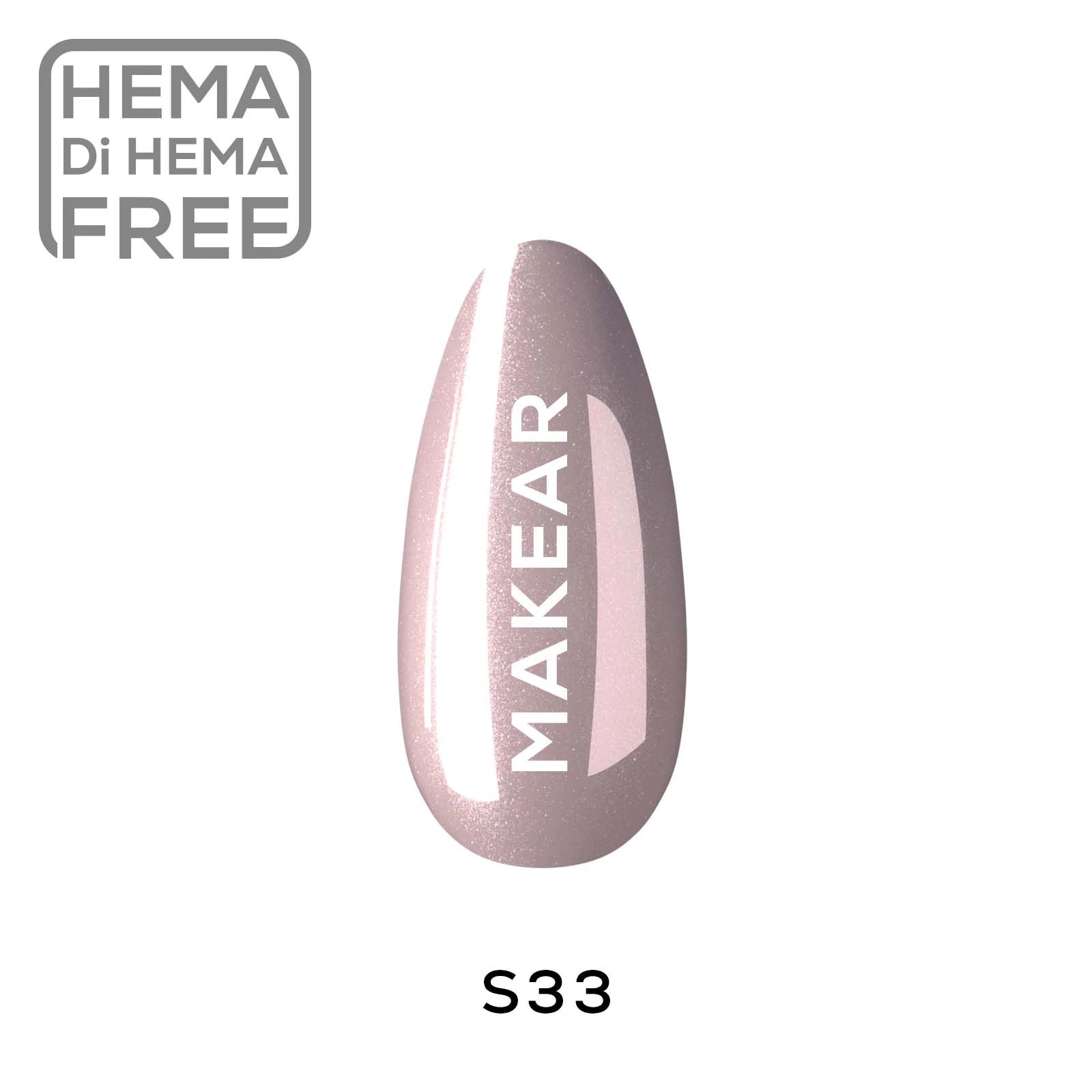 MAKEAR Gel Polish S33. HEMA free gelpolish i elegant nude nyans med finmalet glitter för glansig och professionell manikyr.